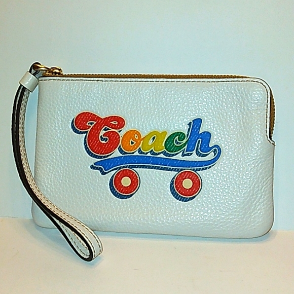 Brand New~Limited Edition COACH Leather Corner Zip Rainbow Roller Skate Wristlet - Picture 9 of 14